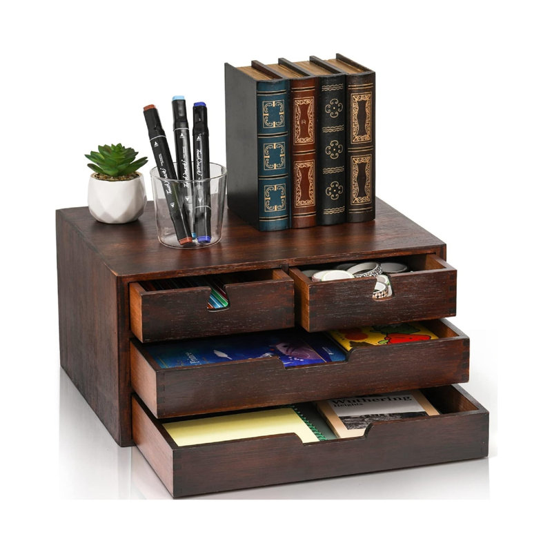 Solid Wood Desk Organiser, Brown