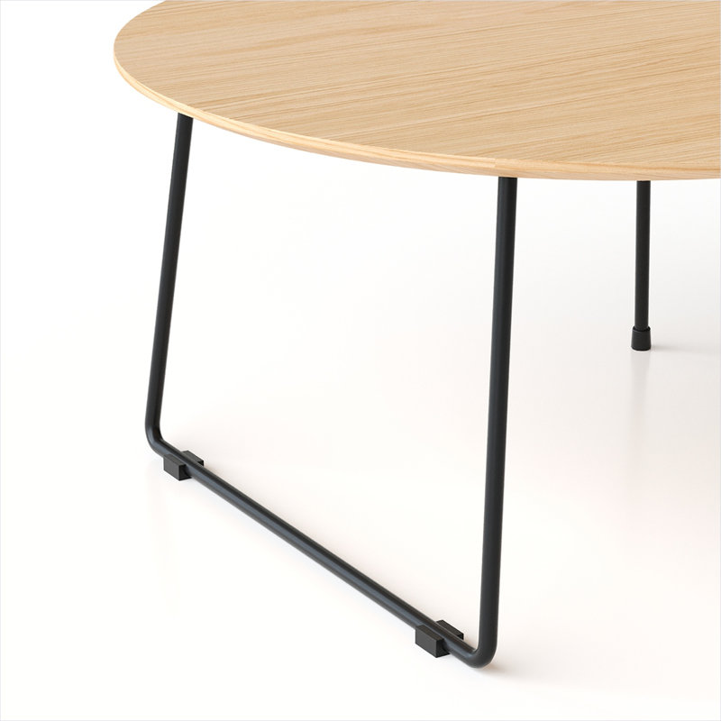 Table basse ronde avec tablette ouverte en bois d'acacia et en acier noir, style minimaliste moderne