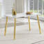Table de salle à manger moderne et minimaliste moderne, convenant à 4 à 6 personnes, avec texture imitation marbre et pieds en métal doré-526365755
