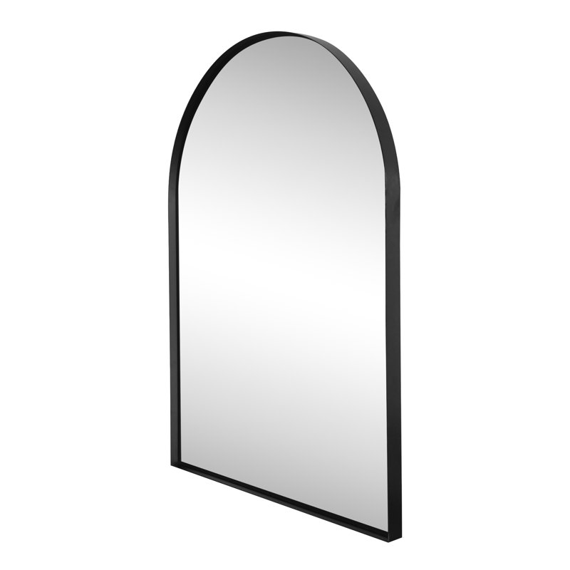 Elodie Medium Arched Metal Framed Wall Mounted Mirror, 40" x 28", Black