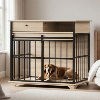 Mobilier pour cage de chien, grand meuble pour cage avec plateau pour chiens de taille moyenne