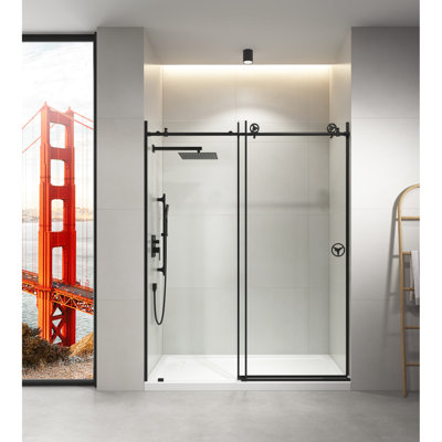 Porte de douche coulissante en verre transparent l 60 po x H 76 po en noir mat