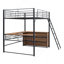 Lit mezzanine double en métal avec 3 couches de tablettes et bureau en L