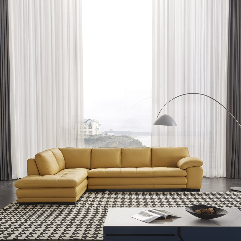 126" Wide Leather Match Sofa & Chaise, Left Hand Facing, Yellow Leather