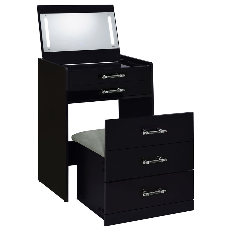 Aurianne 3-Drawer Makeup Vanity & Stool Set, Black