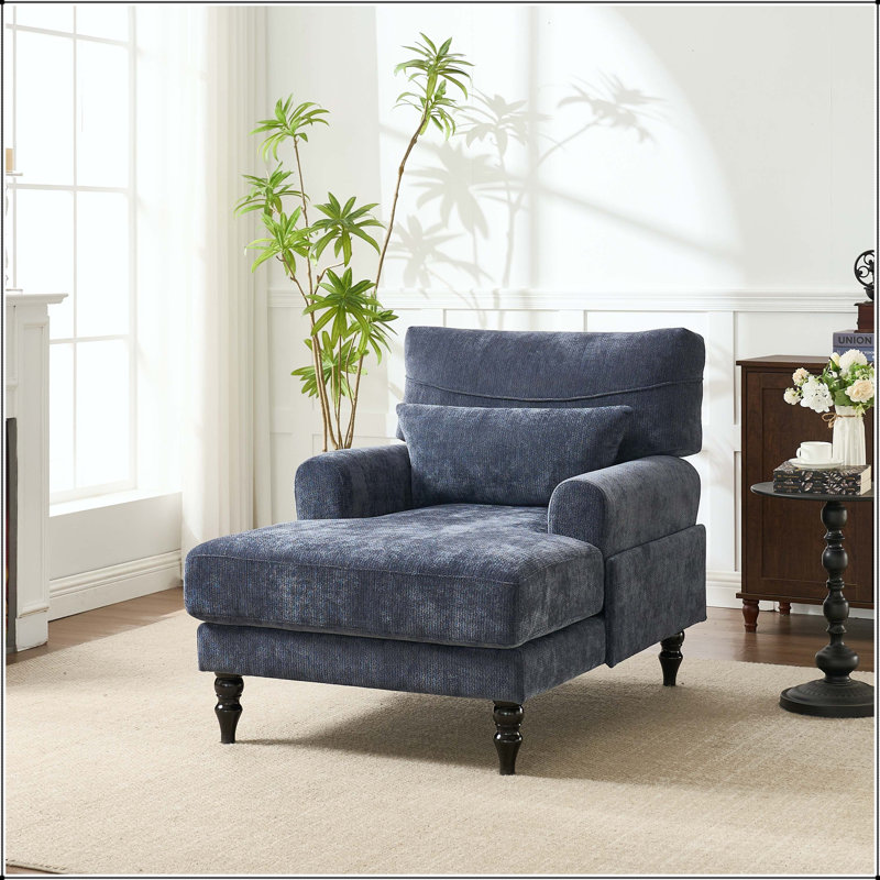 Chaise longue moderne avec structure en bois massif, Bleu