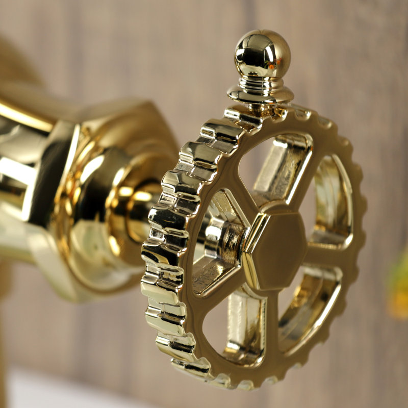 Kingston Brass Fuller Single-Handle 1-Hole Deck Mount Bathroom Faucet with Push Pop-Up, Wheel, Polished Brass