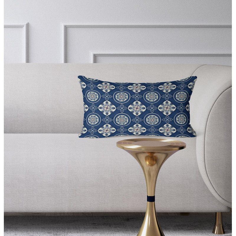 Coussin Mandala, Bleu / blanc