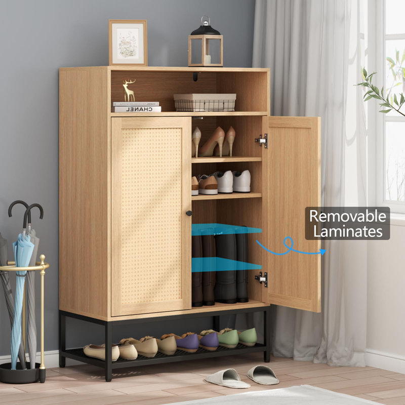 Natural Rattan 7-Tier Shoe Cabinet with Adjustable Shelves