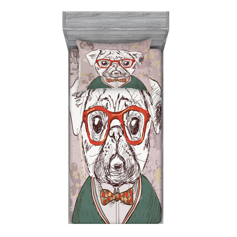 Twin XL White and Green Microfiber Dog Print Bedding Set