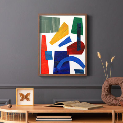 «Colorful Shapes I», reproduction encadrée - bois massif