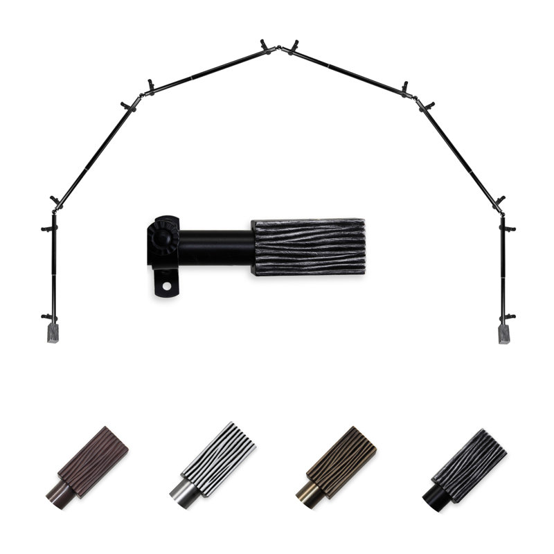 Tringle à rideaux simple ajustable avec baie vitrée de 0,81 po, Noir, 28 po à 48 po (chaque côté)