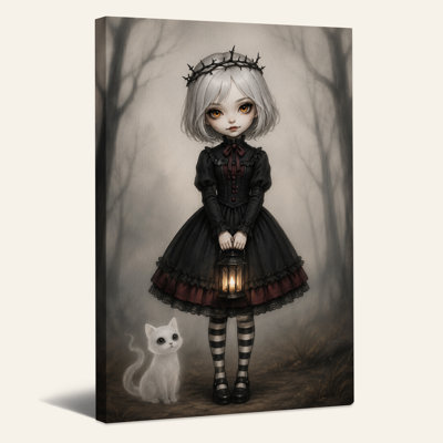 Art mural sur toile, "Pale Girl with Thorn Thorn and Lantern In Misty"
