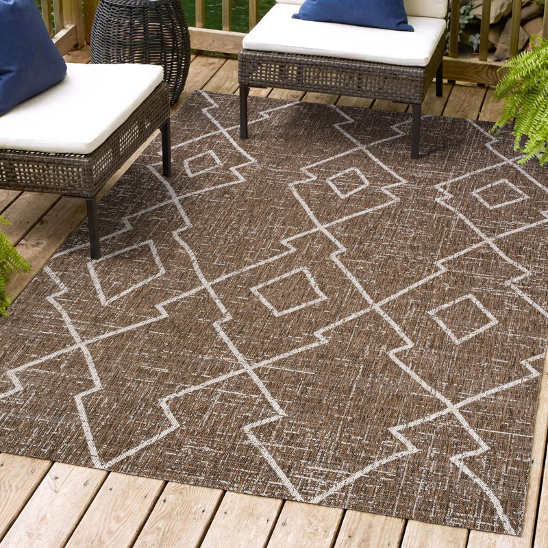 Mudd Tribal Diamond Trellis Brown/Beige Indoor/Outdoor Rug, Rectangle 3'11" x 6'