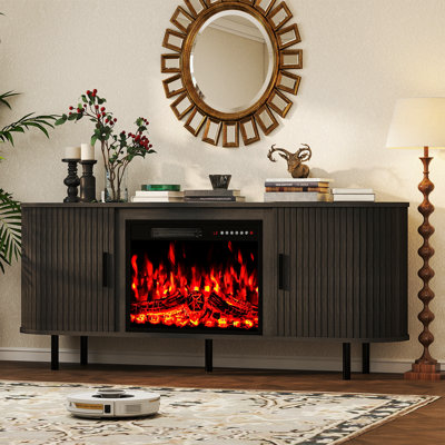 65" Modern Fireplace Tv Stand For Tvs Up To 75'', Fluted Entertainment Center With Electric Fireplace, Media Console Cabinet For Living Room