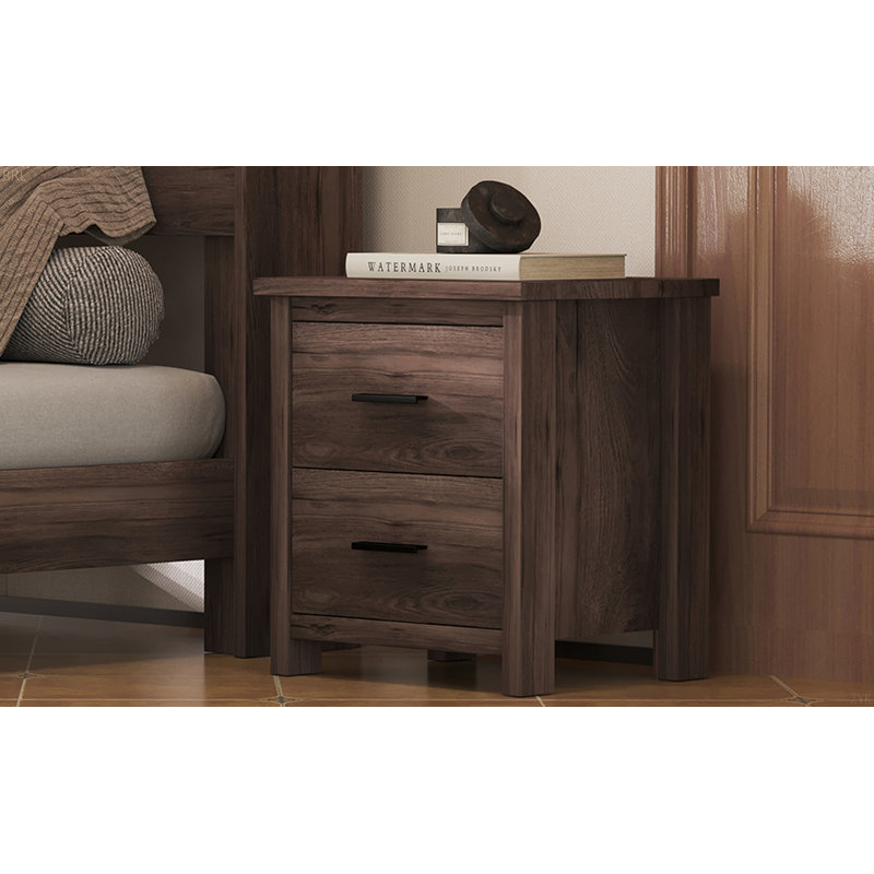 Table de chevet rétro à deux tiroirs, espace de rangement simple et généreux