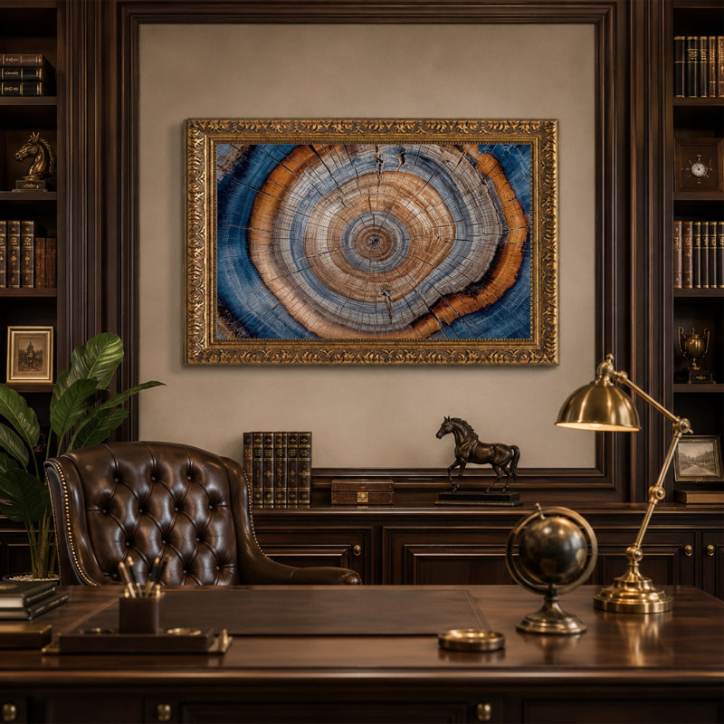 Blue and Brown Tree Ring Pattern Canvas Wall Art, 12"H x 18"W