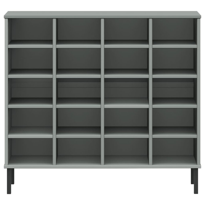 Shoe Cabinet Shoe Cubby with 20 Compartments Shoe Rack Solid Pine Wood, Gray