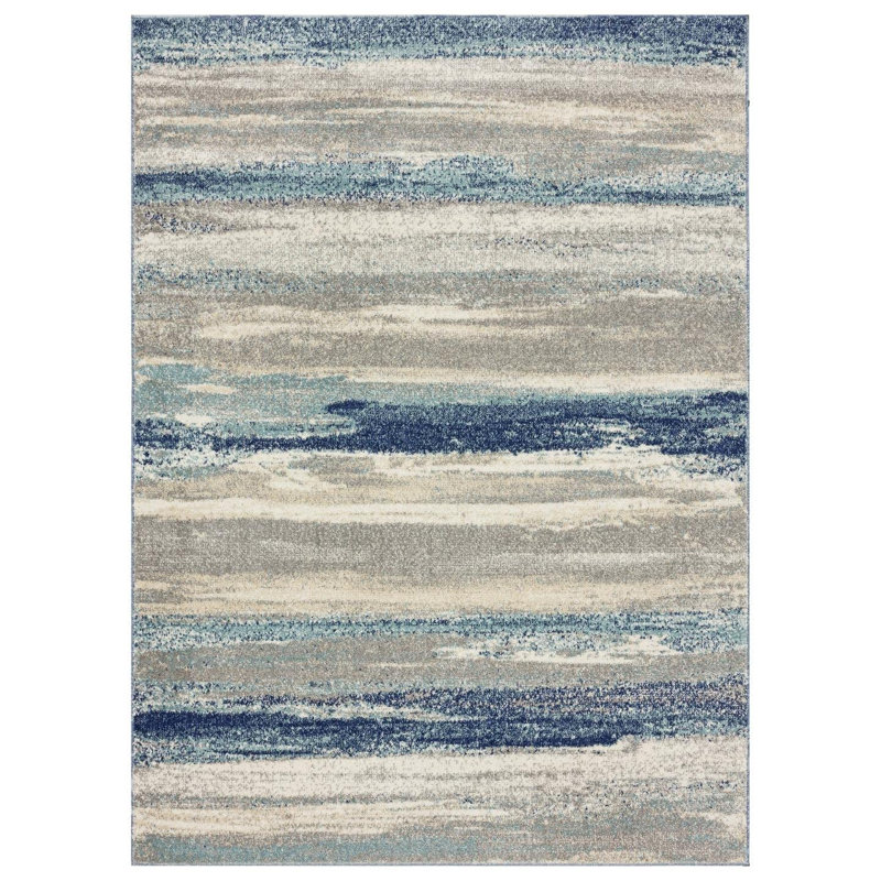 Abstract Blue/Beige/Gray Area Rug, Rectangle 5' x 7'