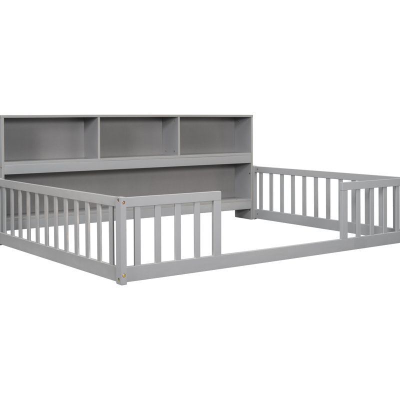 Lit double avec tablettes et bibliothèque - Gris, moderne et fonctionnel, Lit double, Gris