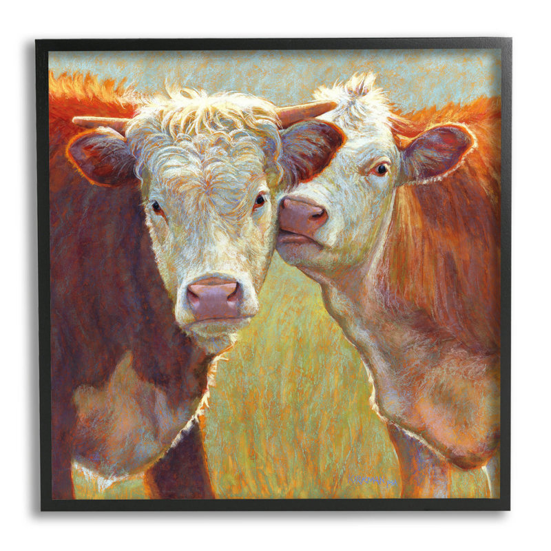 Baiser de vaches, animaux de la ferme, estampe numérique par Rita Kirkman, H 17 po x l 17 po x P 1,5 po