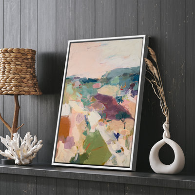 Art abstrait et coloré, paysage abstrait, champs pastel expressionnistes, impression encadrée
