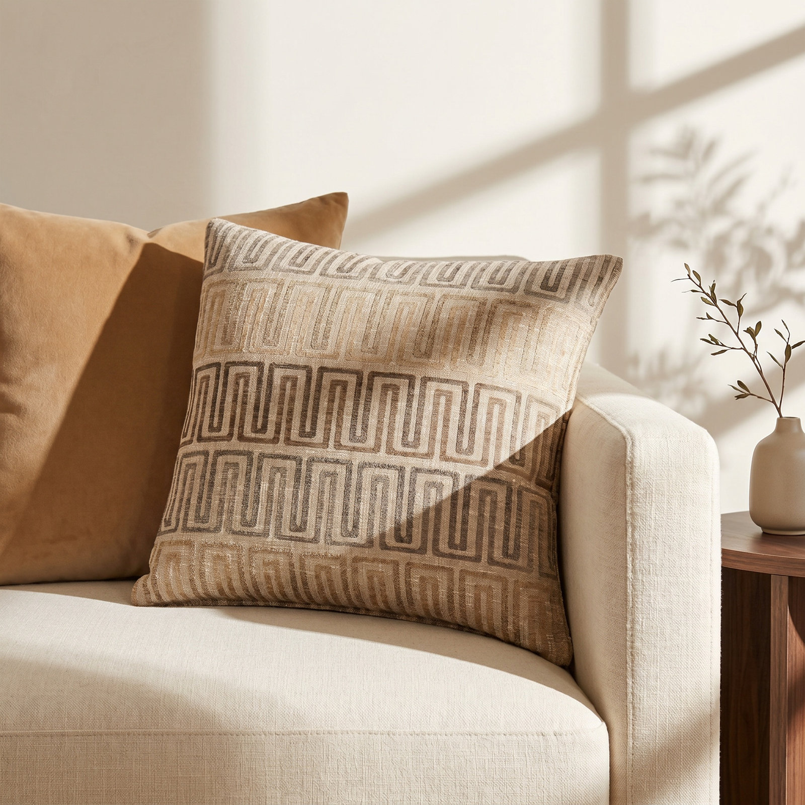 Throw Pillow, Sand Geometric, Feather, Square 18"