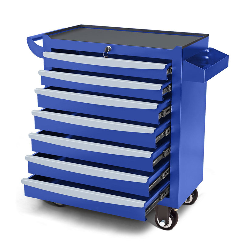  7-Drawer Rolling Tool Chest, Metal Tool Box with Wheels & Lock Garage Storage Cabinets, Blue