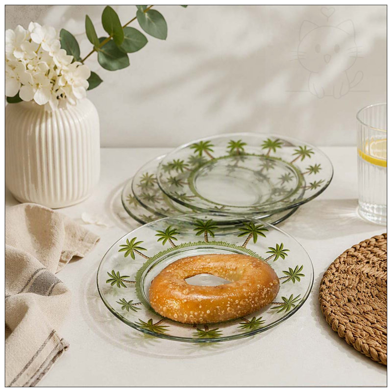 Assiettes plates en acrylique de 23 cm (9 pouces) à motif palmier, ensemble de 4, réutilisables et incassables, sans BPA, compatibles lave-vaisselle, pour toutes les occasions.