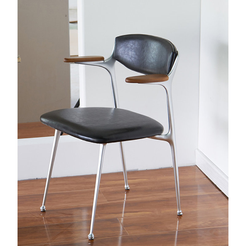 Chaise moderne en cuir d'alliage d'aluminium rétro, Noir