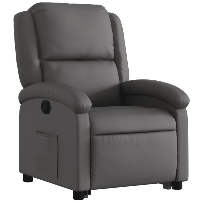 Budhram Recliner, Gray Genuine Leather, Power Lift