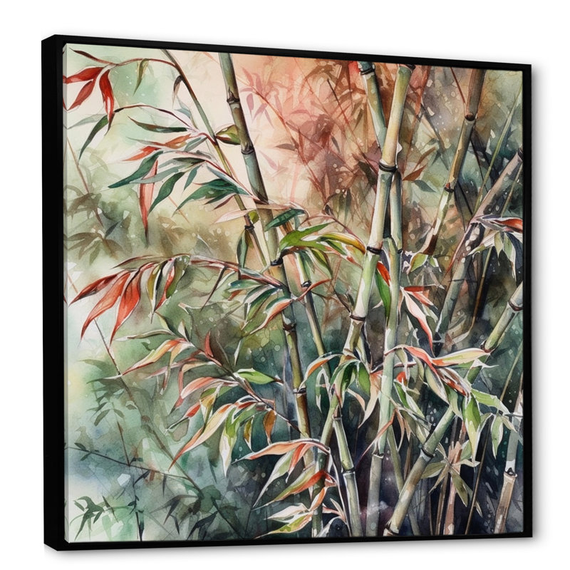 Impression sur toile Fairmont Green Floral Bamboo Bliss VI, H 16 po x l 16 po x P 1 po, Cadre flottant noir