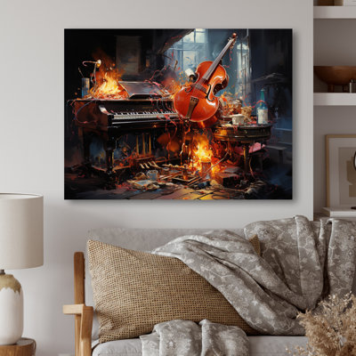 Orange Black Fire Jazz Tools Music - Music Print on Metal