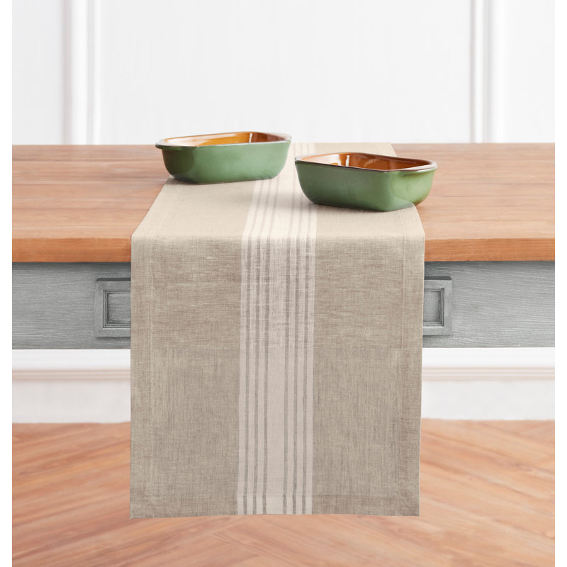 Farmhouse - 100% Pure Linen Table Runner, 108" x 14", White/Natural