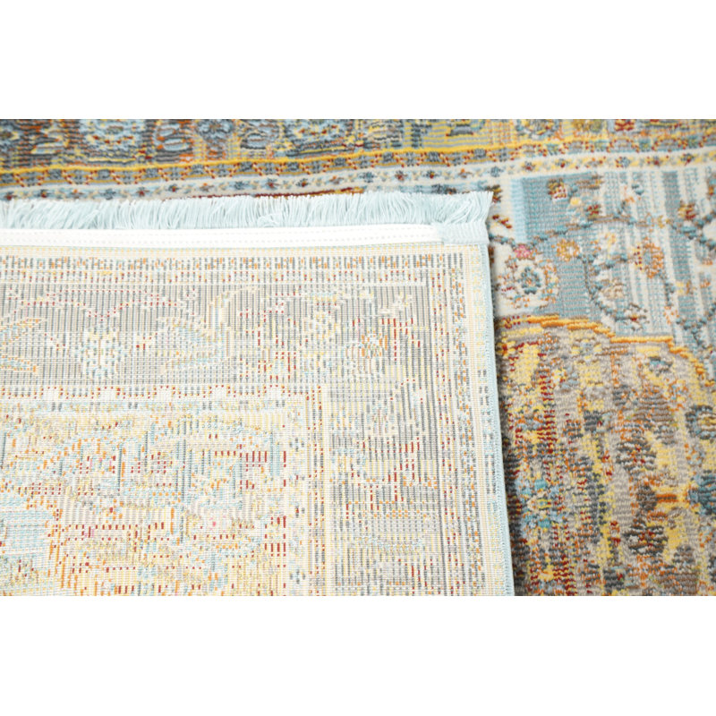 Tapis bleu/brun floral Geis, Rectangle 8 pi 0 po x 10 pi 0 po