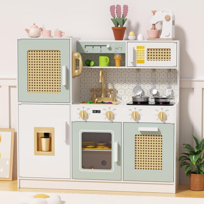 Ensemble de jeu en bois pour enfants, cuisine de jeu avec lumières et sons, cuisine de jouets de style rétro