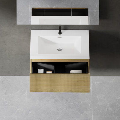 Armoire de rangement de salle de bain murale 24/72 po avec 2 tiroirs à fermeture en douceur et un lavabo mural