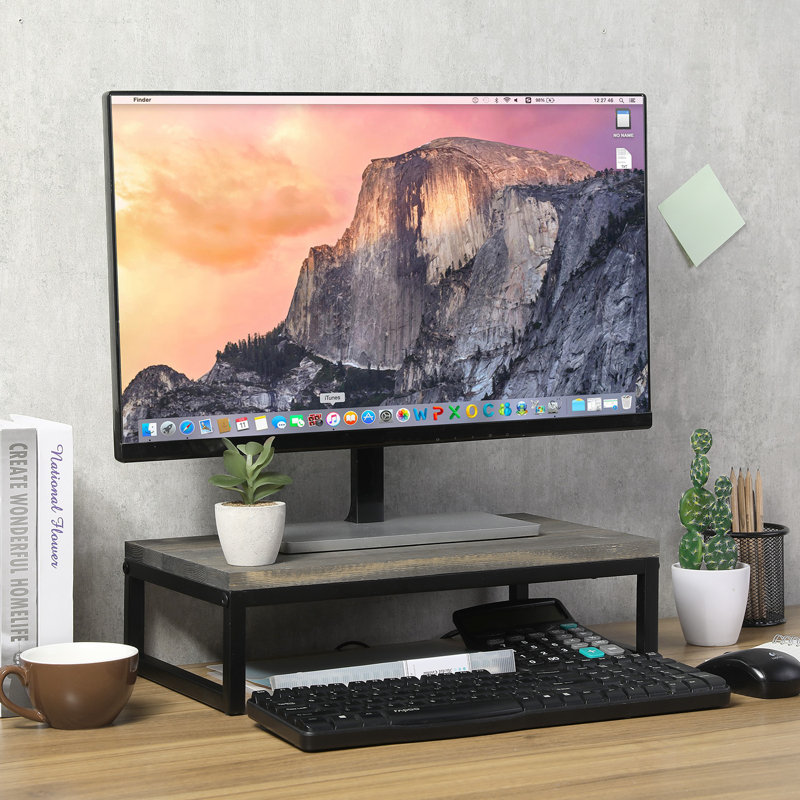 Solid Wood Computer Riser Monitor Stand, Grey