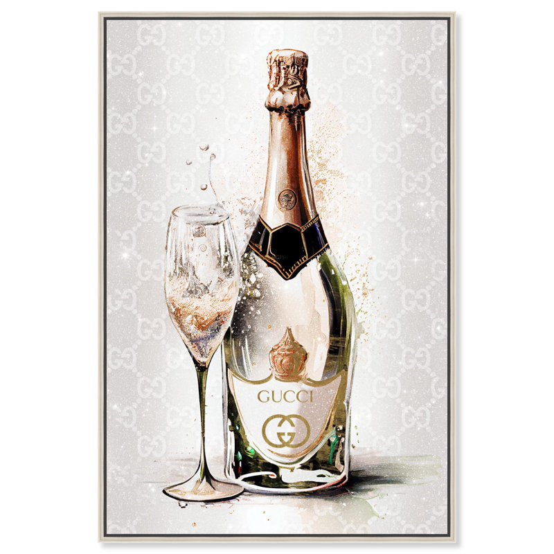 Art mural Splash of Champagne, Drinks and Spirits, H 37 po x l 25 po, Cadre argenté