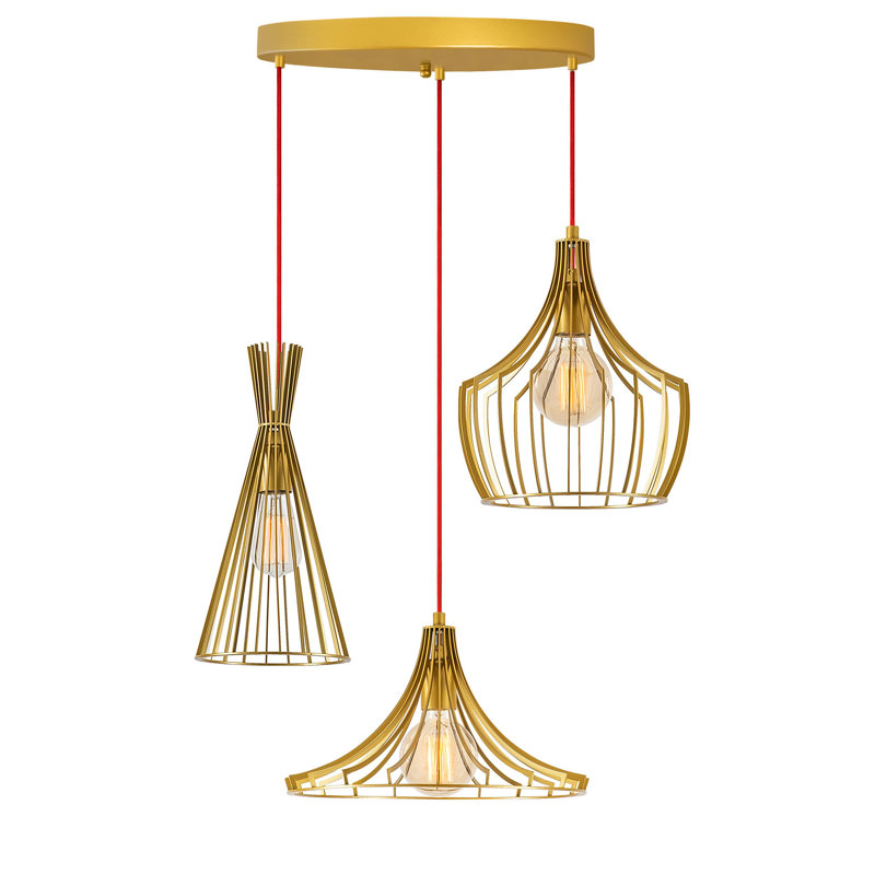 Gallego 3 - Light Cluster Geometric Pendant, Golden/Red