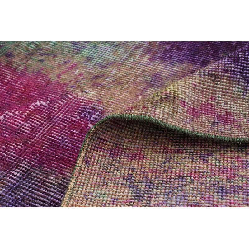 Tapis de la zone en laine 5 pi 1 po x 8 pi 2 po à la main one-of-kind à la main-noué la 1980 Overdyed