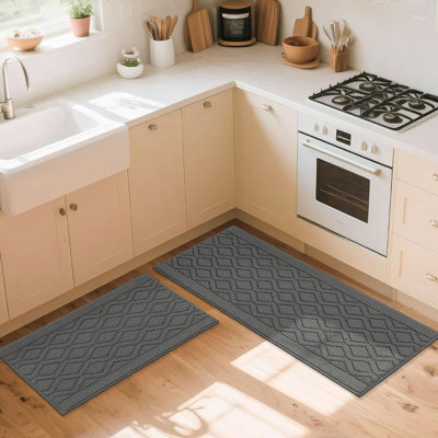 Kitchen Rug Mat Set – Grey – 2-Piece, 100% Polypropylene, Soft, Anti-Slip, Machine Washable, Kitchen Floor Use