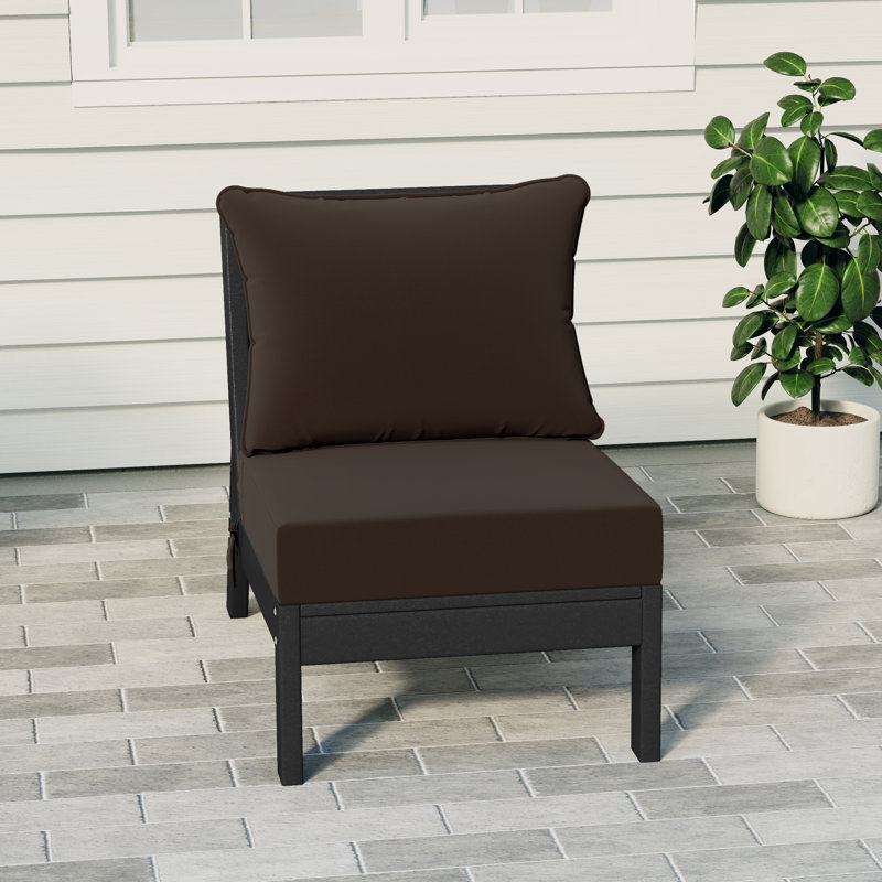 Deep Seating Armless Chair With Cushions, Brown, Black