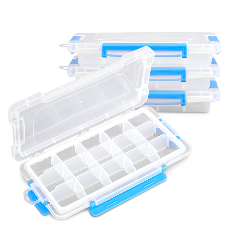 4Pcs 15 Grids Plastic Compartment Box With Adjustable Divider, Stackable Organizer Storage Container