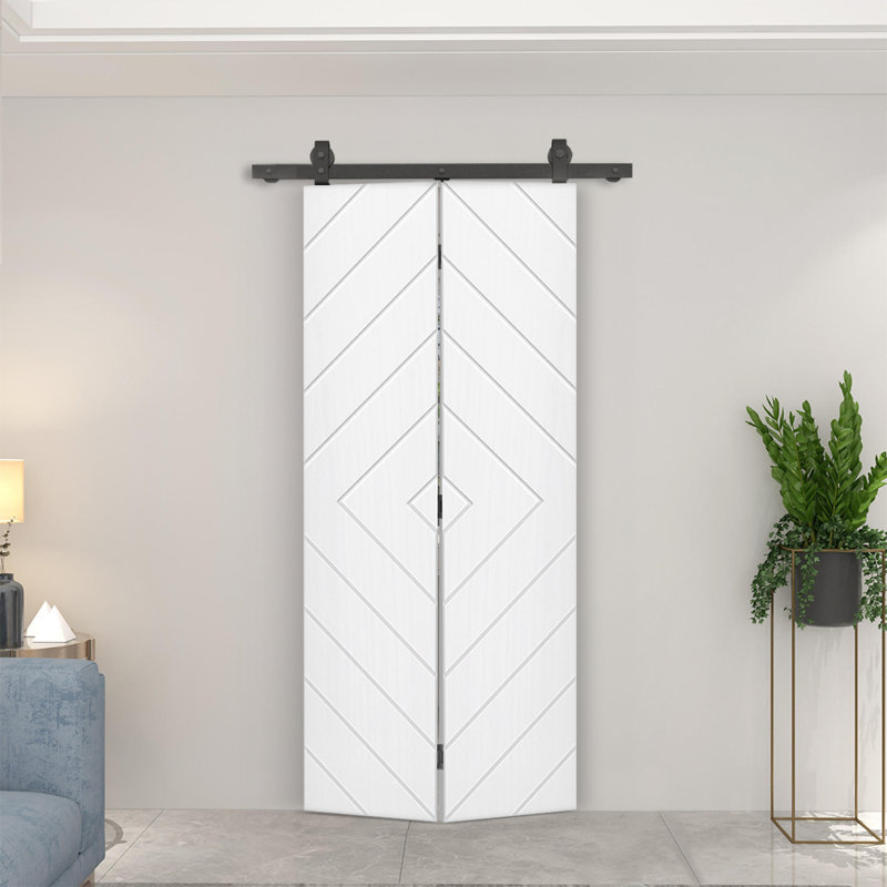 Porte de grange pliante moderne avec quincaillerie coulissante, Blanc, 24 po x 84 po