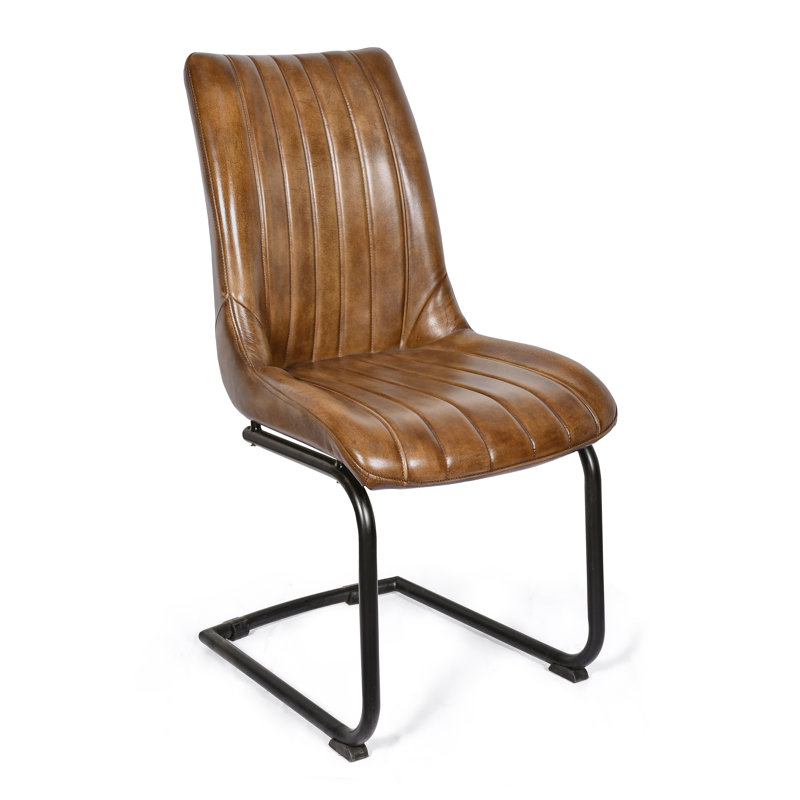 48cm H Genuine Leather Upholstered Dining Chair, Brown