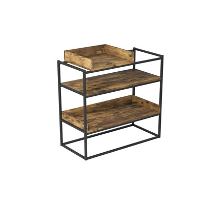 32-inch Industrial Console Table, 3-Tier Rustic Bookshelf and Entryway Table with Metal Frame, Reclaimed Wood Finish