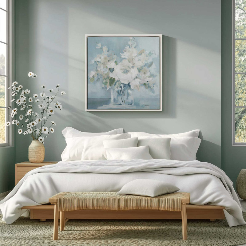 Motif de fleurs tranquilles,, Cadre flottant blanc opaque, H 24,75 po x l 24,75 po x P 1,75 po