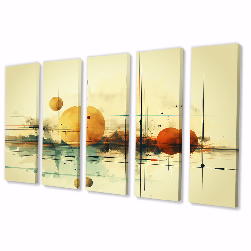 Transcendent Shapes Abstract Collages I - Ensemble de 5 décorations murales, H 28 po x l 60 po