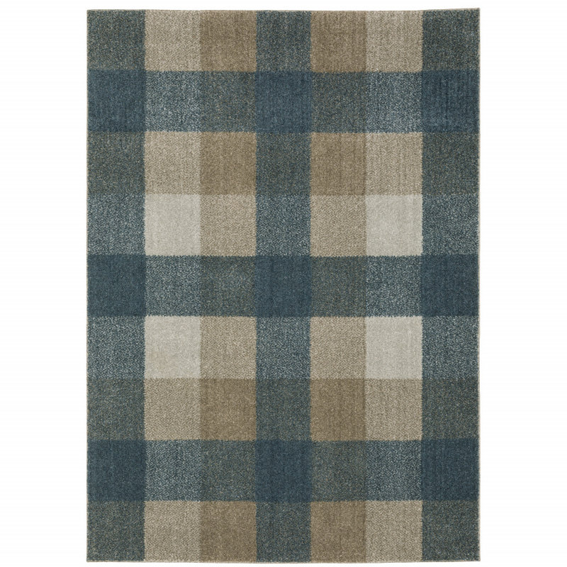 Tapis bleu sarcelle / gris / beige Amanvir, Rectangle 7 pi 10 po x 10 pi 10 po